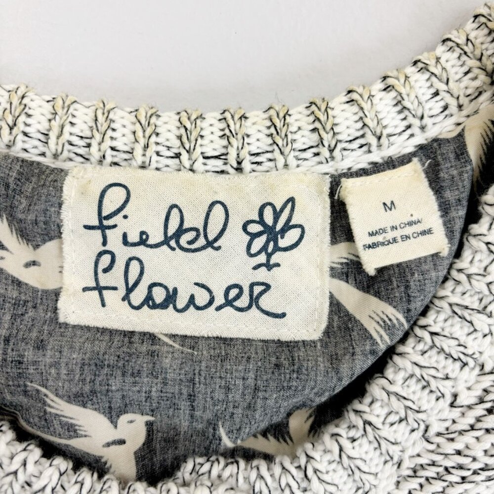 ANTHROPOLOGIE Field & Flower Bird Cardigan Medium Cozy Knit Whimsical Gray Flaw - Picture 5 of 10